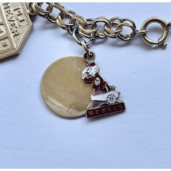1960s Vintage 10K & 12K Gold Plated 8-Charm Bracelet Robert E Lee HS Dallas, TX - Picture 6 of 13
